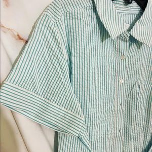 Aqua Gingham Button Shirt Dress